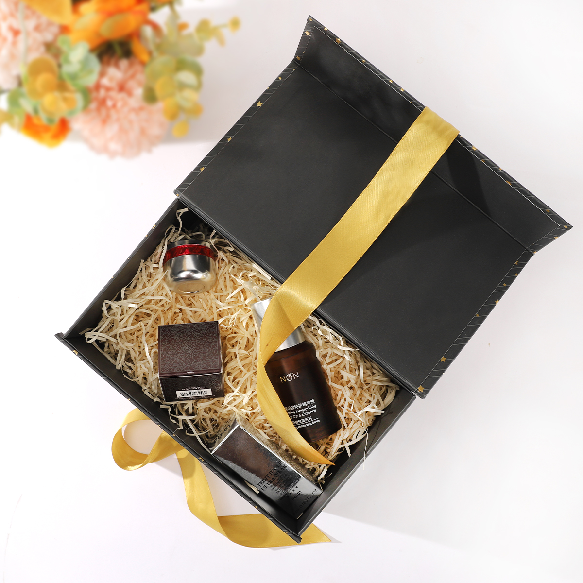 Black magnetic foldable skin care packaging box