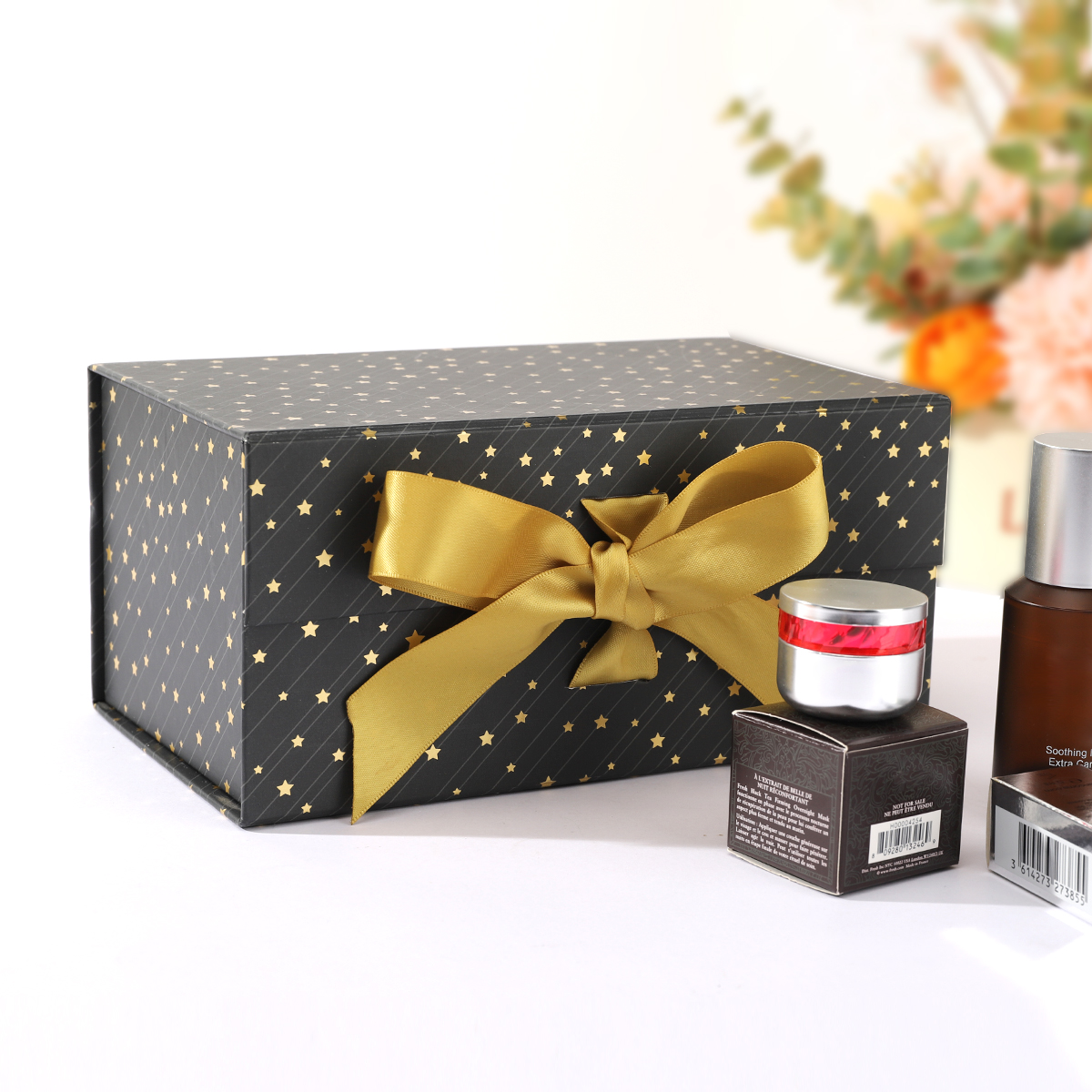 Black magnetic foldable skin care packaging box