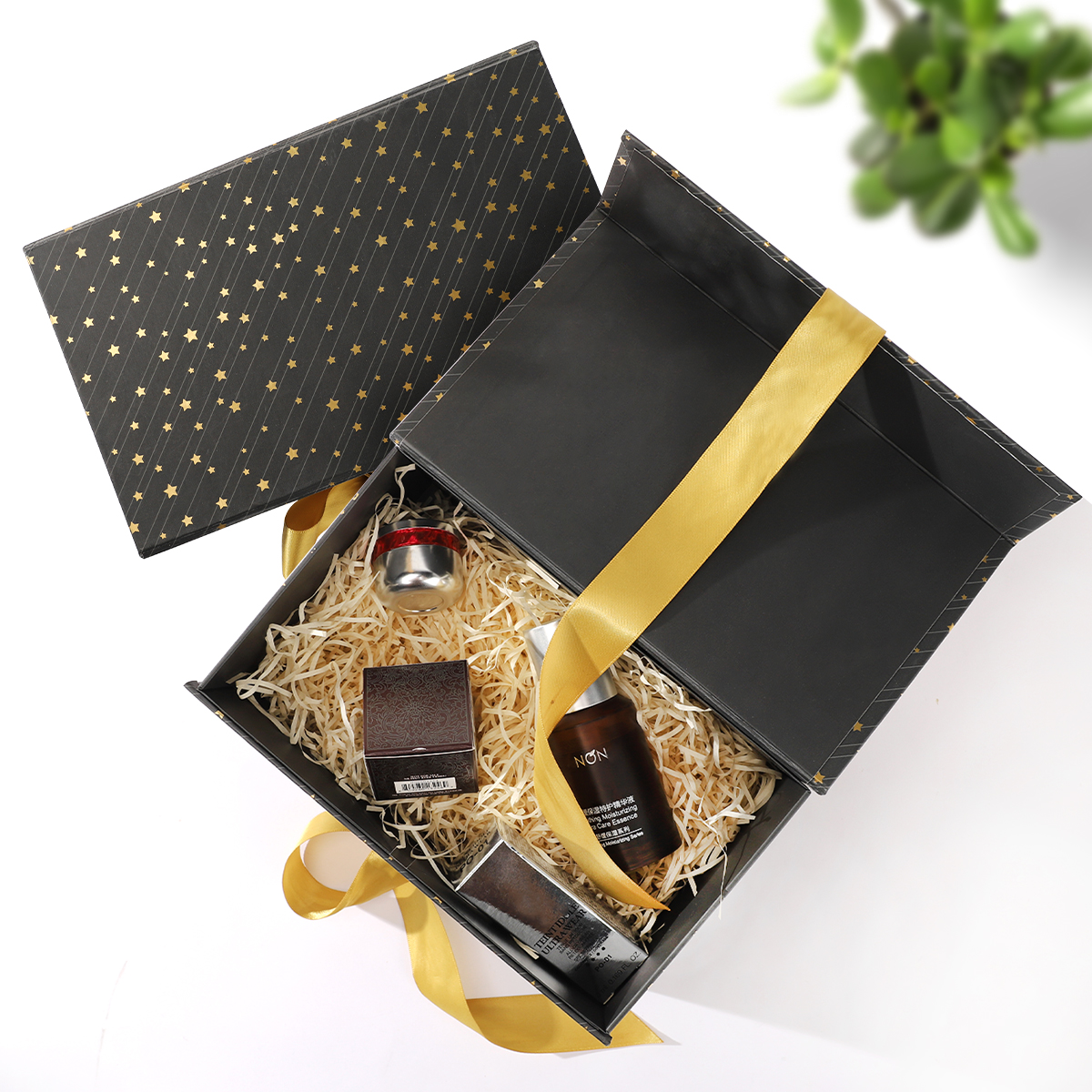 Black magnetic foldable skin care packaging box